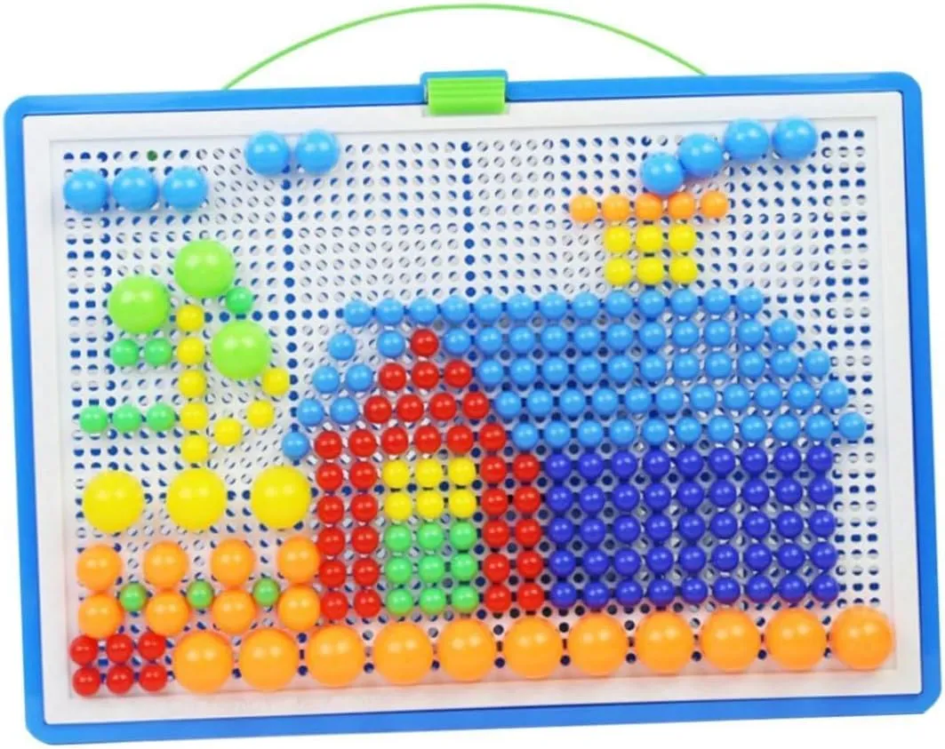 Mushroom Nail bedcover compete Pegboard Puzzle Educational Set for Creative DIY Jigsaw Game for Early Learning and Eye Hand Coordination Random Color 296Pcs 