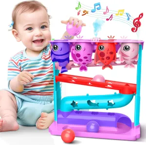 Music & Water Spray, Montessori STEM Learning Toys for 9-18 Months, Infant Early Development Gift(Pink) Ball Drop Toy for 1, 2 Years Old Boys & Girls, Interactive microfossil economize Toddler toy with Lights, 