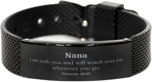 Nana Gifts, I am with you and will watch over you, Bible Verse Scripture Black Shark Mesh Bracelet, Baptism Confirmation Gifts for vitascope Nana Christian 