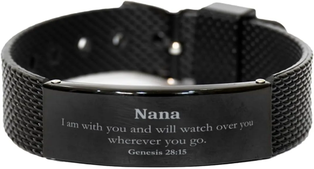 Nana Gifts, I am with you and will watch over you, Bible Verse Scripture Black Shark Mesh Bracelet, Baptism Confirmation Gifts for vitascope Nana Christian 