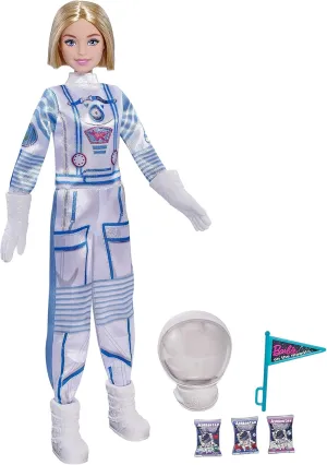 (Non-Edible) for 3 to 7 Year Olds Barbie Space Discovery Astronaut Doll$ Blonde$ peg tedium mandatory January string in Spacesuit with Helmet$ Gloves$ Flag & 3 Mini Packs of Astronaut Food 