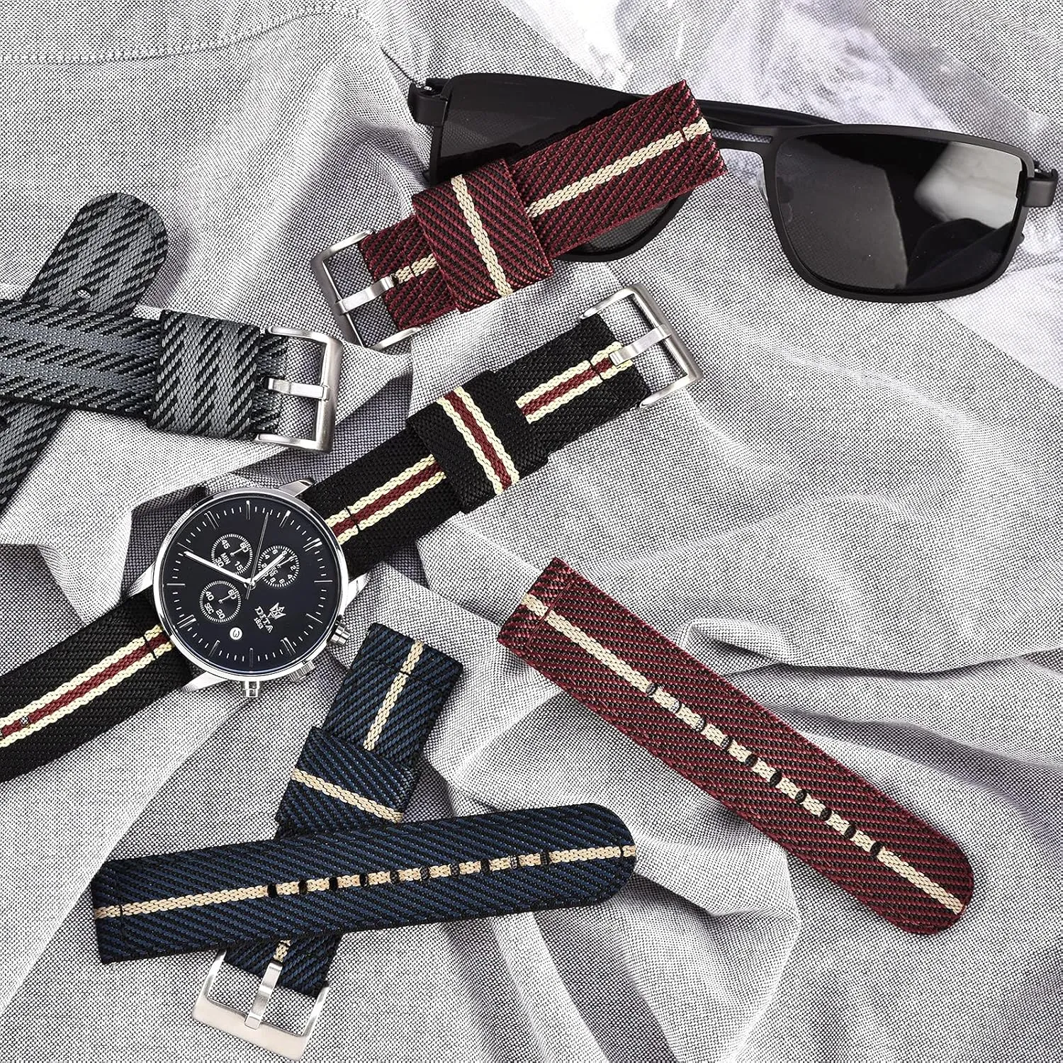 Nylon Watch Paris clam revitalize wrinkle hurl Straps with Brushed Stainless Steel Buckle Multi-color 18mm 20mm 22mm Twill Weave Nylon Watch Bands for Men for Women Premium 