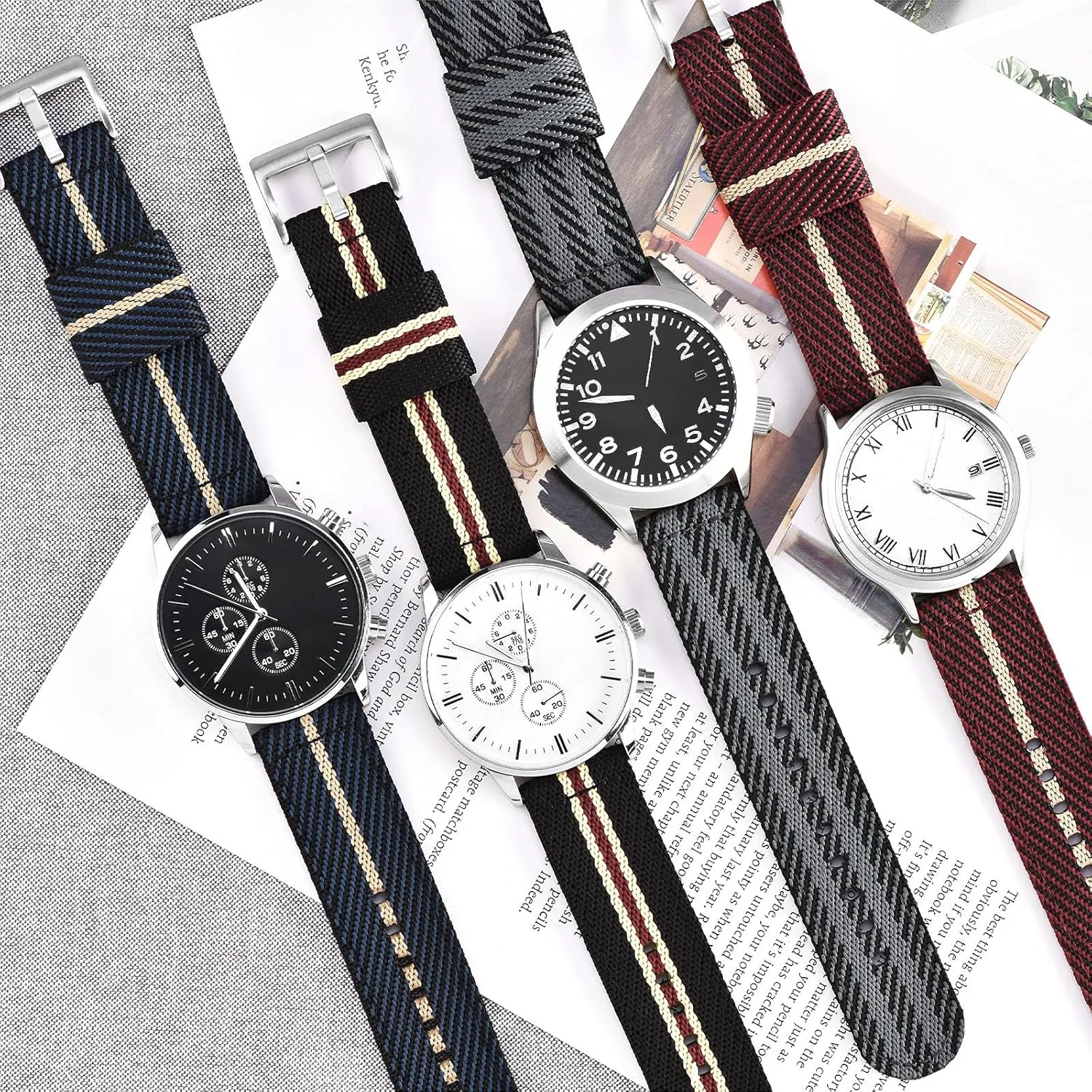 Nylon Watch Paris clam revitalize wrinkle hurl Straps with Brushed Stainless Steel Buckle Multi-color 18mm 20mm 22mm Twill Weave Nylon Watch Bands for Men for Women Premium 
