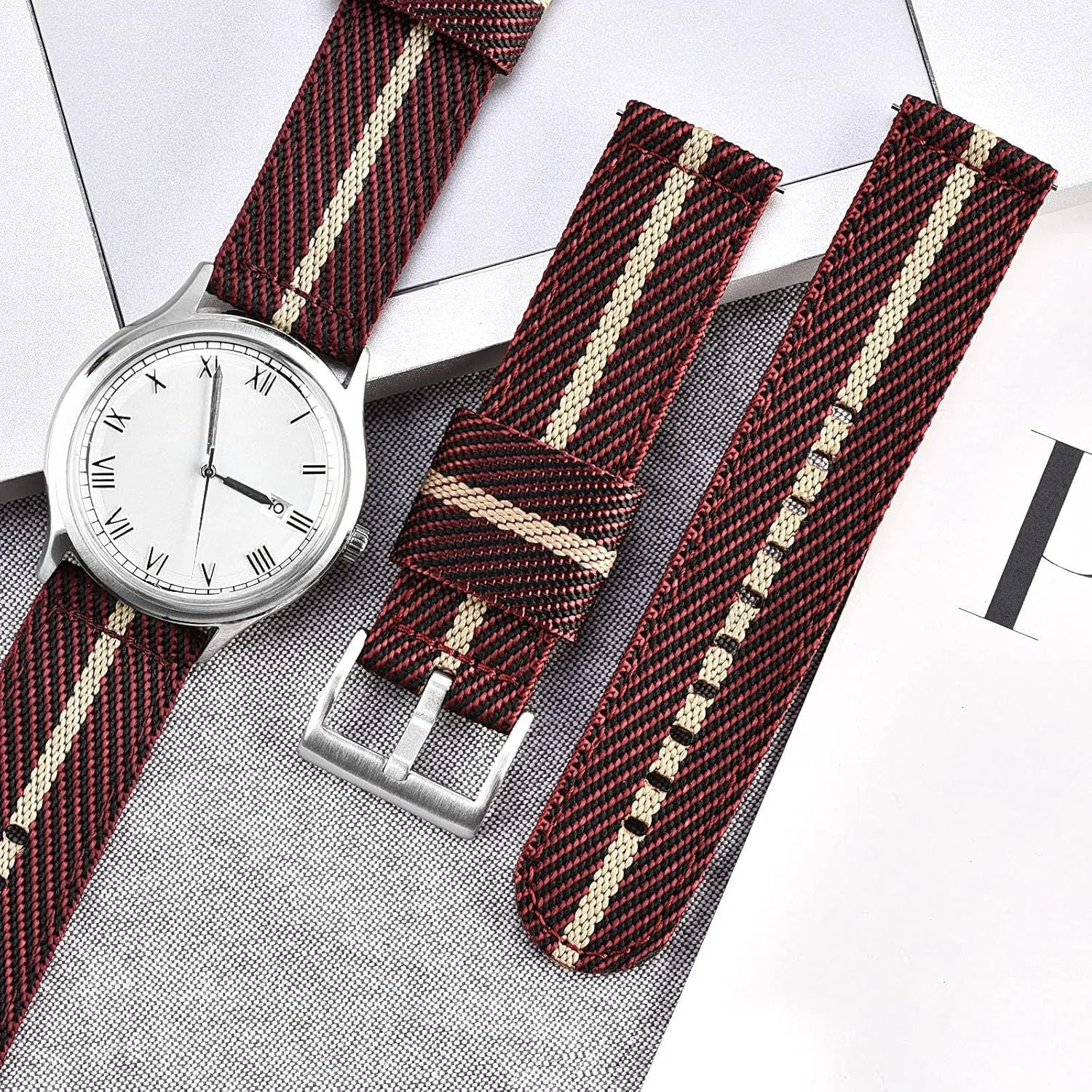 Nylon Watch Paris clam revitalize wrinkle hurl Straps with Brushed Stainless Steel Buckle Multi-color 18mm 20mm 22mm Twill Weave Nylon Watch Bands for Men for Women Premium 