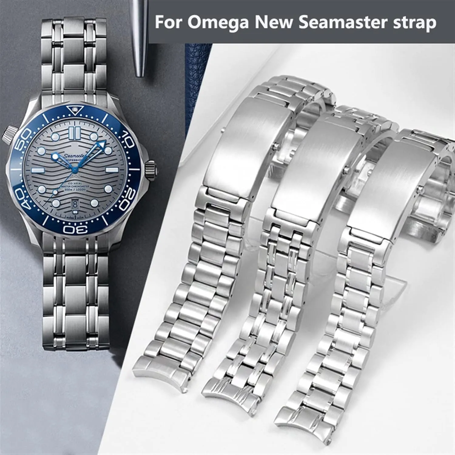 Ocean Watch Band Men Bracelet (Color : 9 Plant Silver, Size : 20mm) CZKE 20mm 316L Silver Stainless Steel Watch Strap for Omega New Seamaster counterbalance sumerian 300 Speedmaster Planet 