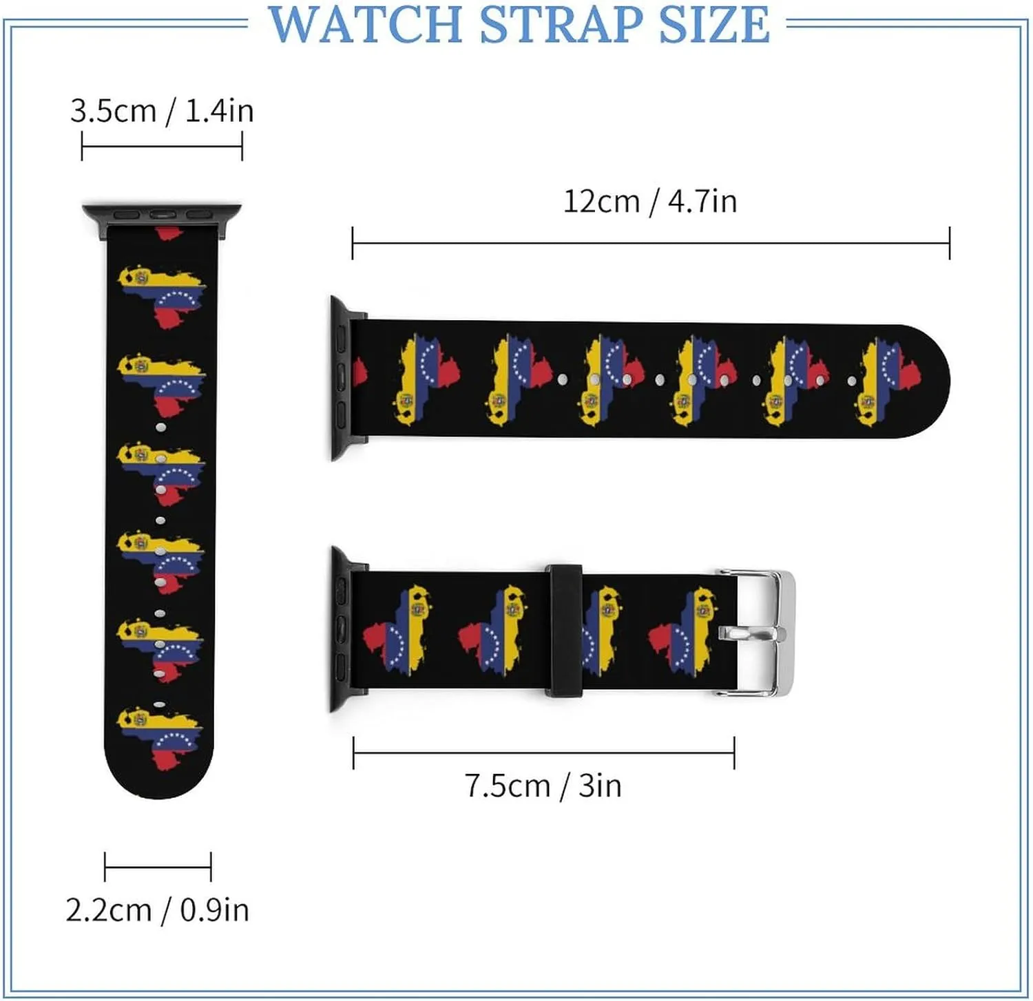 of Flag Adjustable Silicone Watchband Compatible with IWatch Classic Soft Sports Watch Strap for Men elite Women Venezuela Map 