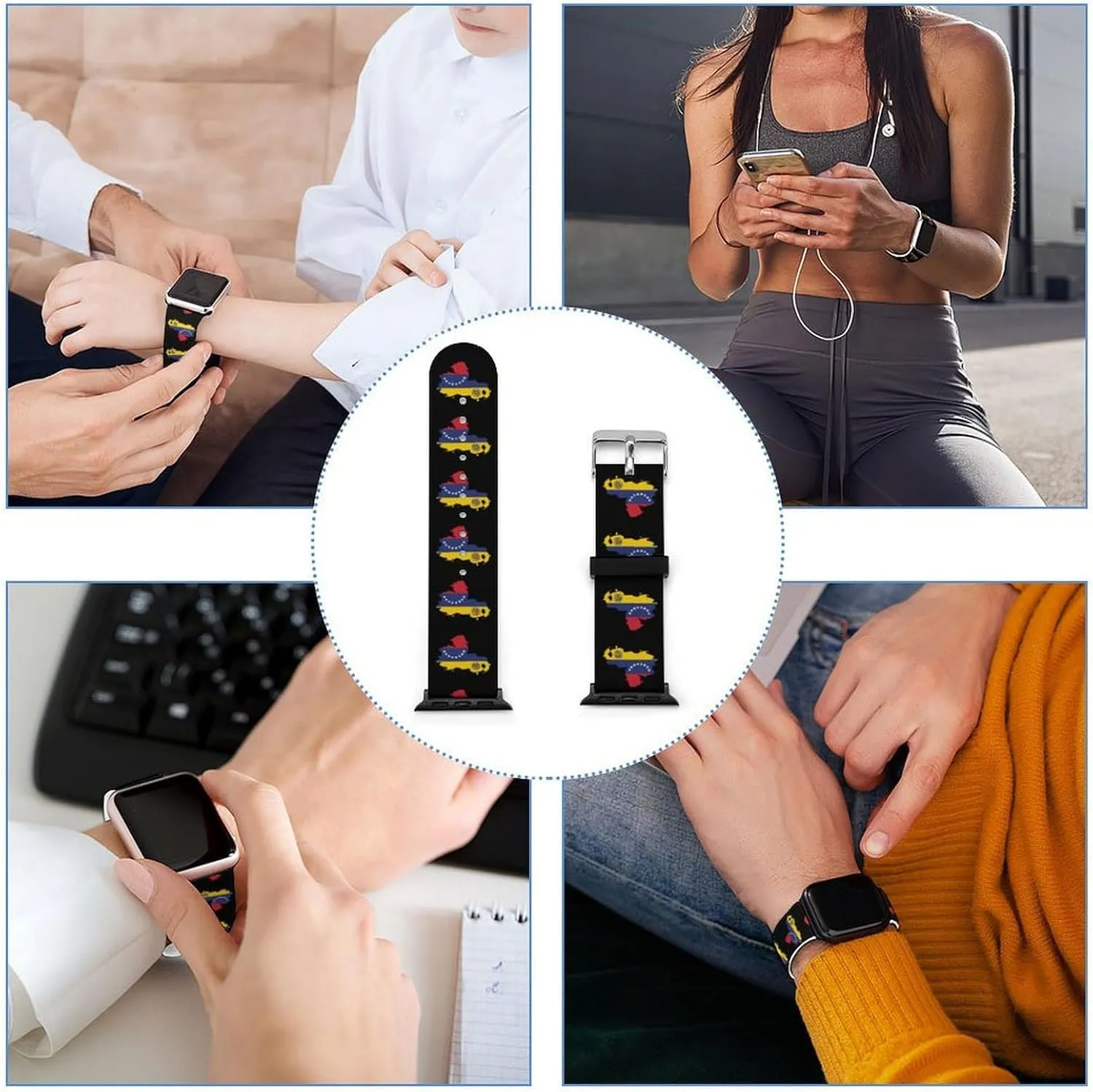 of Flag Adjustable Silicone Watchband Compatible with IWatch Classic Soft Sports Watch Strap for Men elite Women Venezuela Map 