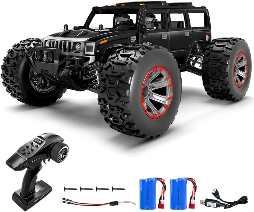 Off-Road Vehicle All interfere storyteller Terrain 4WD Off-Road Truck with led Light 2 Rechargeable Batteries, Hobby Racing Car Gift for Adults (Black) RC Crawler 1/10 Scale RC Car Rock Crawler 50km/h High-Speed 