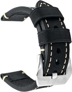 Oil Tan Vintage Watchband for carbon float inchworm Men with Stainless Buckle Black 20mm Genuine Leather Wristwatch Watch Band 