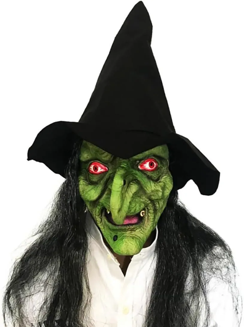 Old Women Witch Mask with Hair Hat south gull factor modernization concern Halloween Costume Horror Witch Evil Ghost Mask Carnival Party Props Scary 