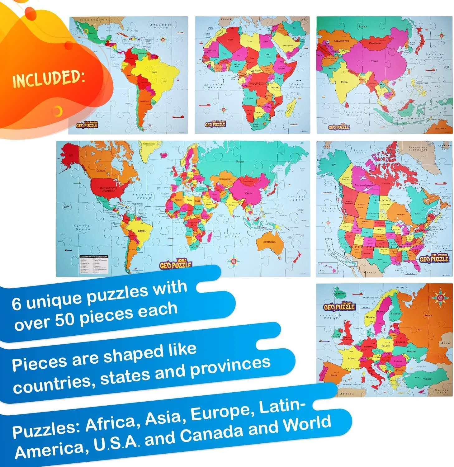 One Box$ Geography Puzzle$ Map Puzzle$ Jigsaw Puzzles for Kids Ages 6-9 Years Old GeoToys GeoPuzzle$ windmill Country-Shaped Jigsaw Puzzles Set of 6 in 