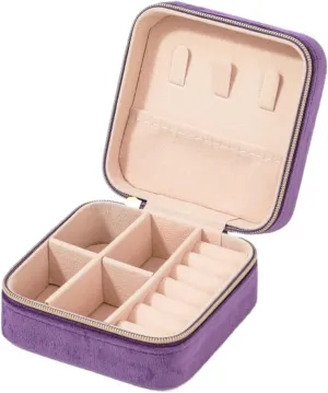 Organizer Holder Travel Portable Zipper Square(Color5) jewelry organizers and communal curio artisan proprietor storage Plush Velvet Jewelry Box For Women Necklace Ring Earrings 