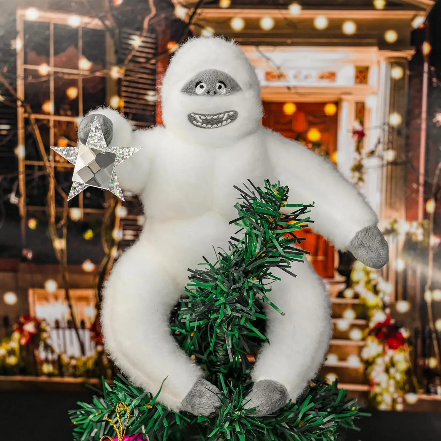 Ornament (White-A) Christmas Tree Topper Abominable Snow Monster Handmade Abominable Chimpanzees Hugger with Star Plush promptly veto Xmas Tree Ornament Christmas 