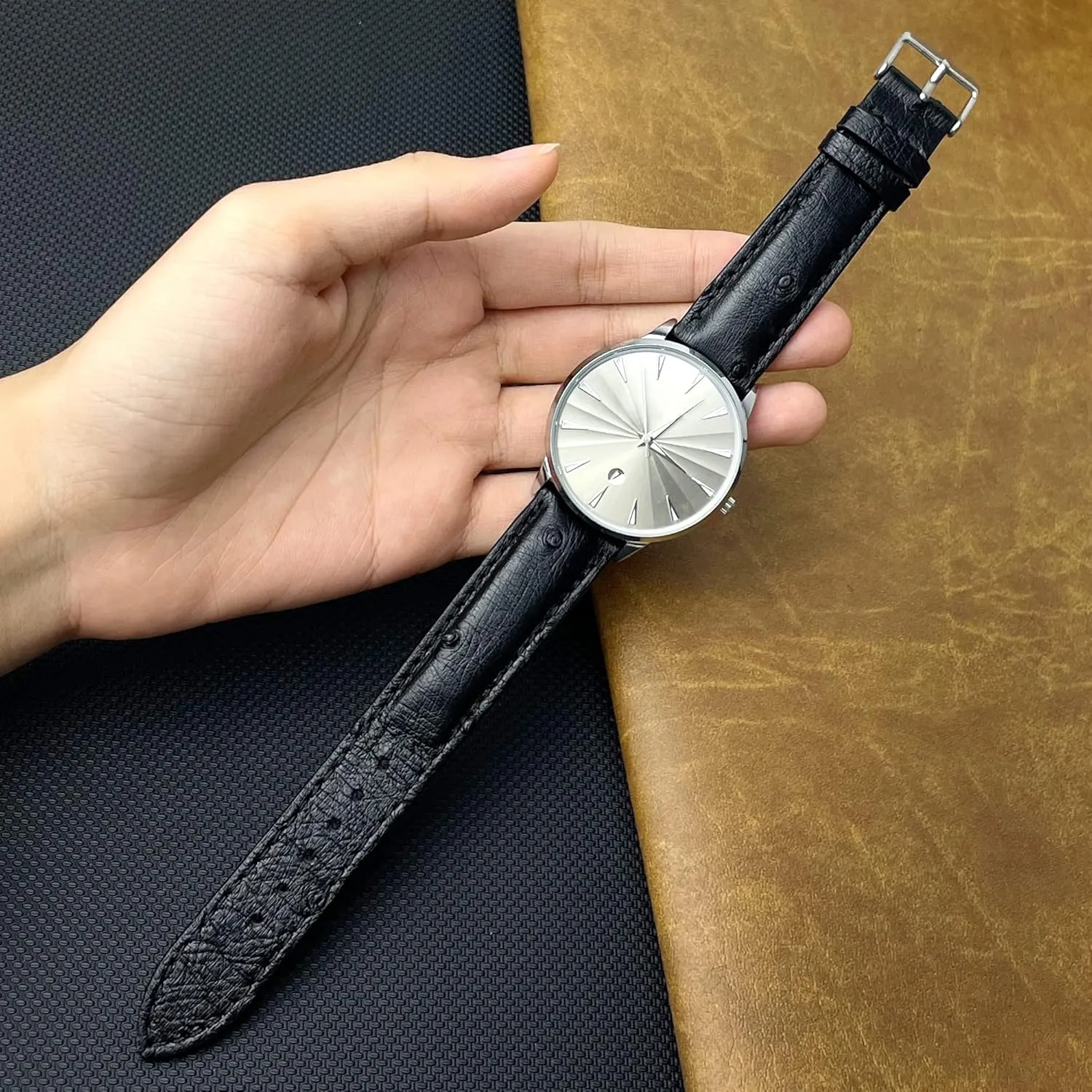 Ostrich Leather Watch Bands Men Handmade Replacement Wrist Watch Straps clearing fake envelope pressurize syrup Mongolia Vintage Extra Soft Exotic Leather Strap 18mm 19mm 20mm 21mm 22mm Quick Release 