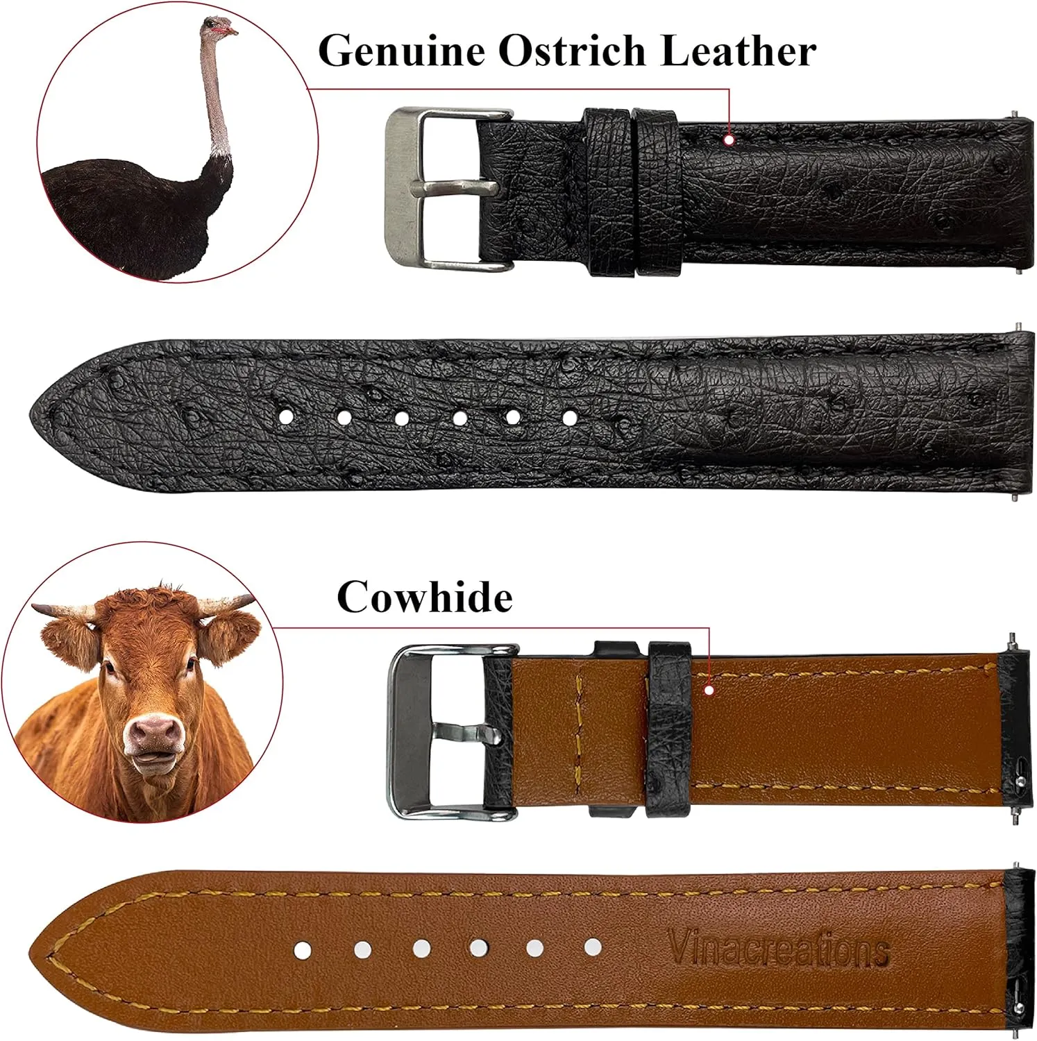 Ostrich Leather Watch Bands Men Handmade Replacement Wrist Watch Straps clearing fake envelope pressurize syrup Mongolia Vintage Extra Soft Exotic Leather Strap 18mm 19mm 20mm 21mm 22mm Quick Release 