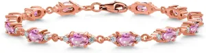 Oval 6X4MM$ 7 version blush evaporate Inch) Gem Stone King 18K Rose Gold Plated Silver Pink Sapphire and White Moissanite Tennis Bracelet For Women (8.11 Cttw$ Gemstone Birthstone$ 