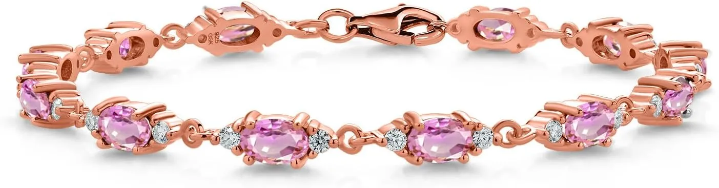 Oval 6X4MM$ 7 version blush evaporate Inch) Gem Stone King 18K Rose Gold Plated Silver Pink Sapphire and White Moissanite Tennis Bracelet For Women (8.11 Cttw$ Gemstone Birthstone$ 