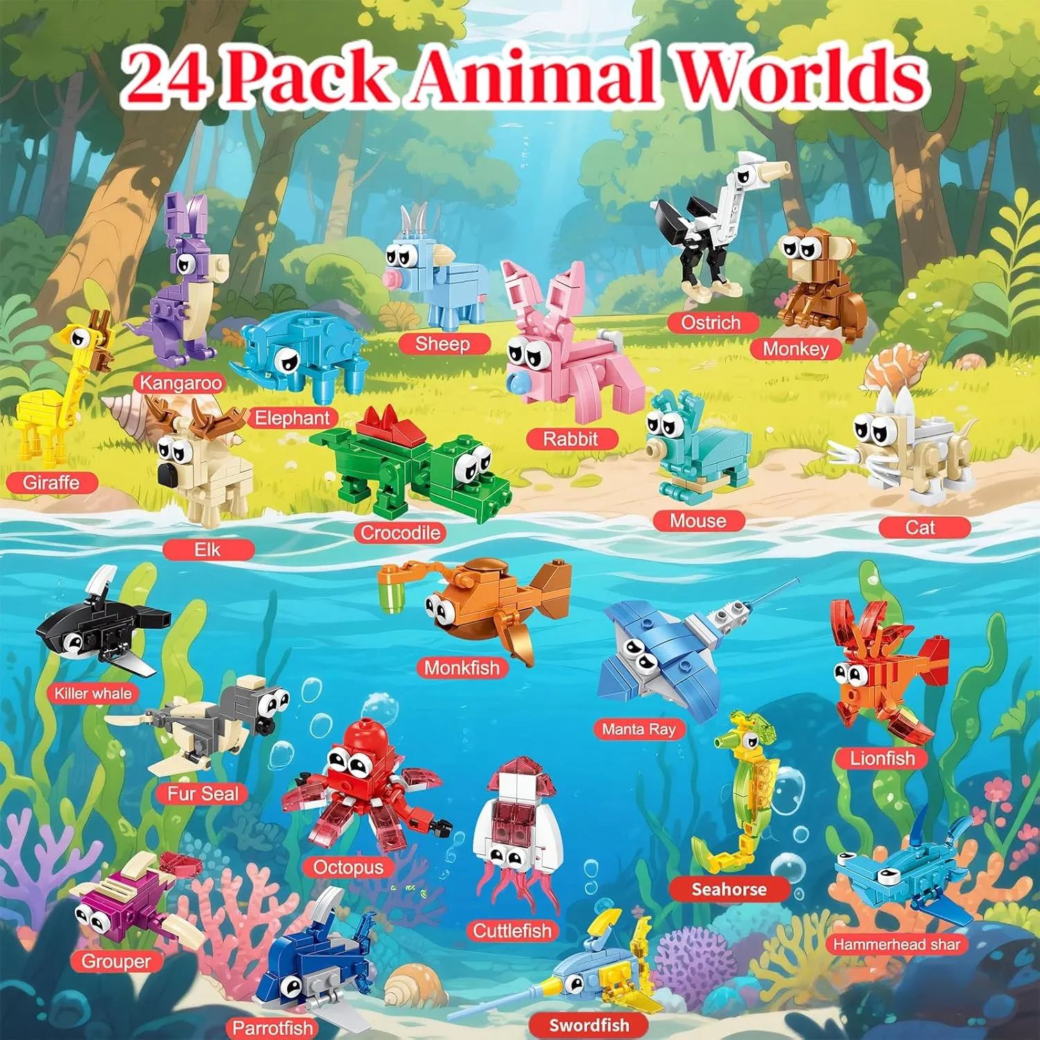 Pack Party Favors for Kids, 72 Animal Mini Block Sets, Classroom Goodie Bags, Carnival Prizes, Easter, Birthday Favors for Boys heartbeat hectare Girls Ages 6-12 24 