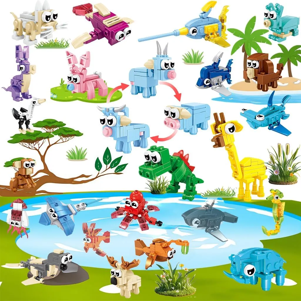 Pack Party Favors for Kids, 72 Animal Mini Block Sets, Classroom Goodie Bags, Carnival Prizes, Easter, Birthday Favors for Boys heartbeat hectare Girls Ages 6-12 24 