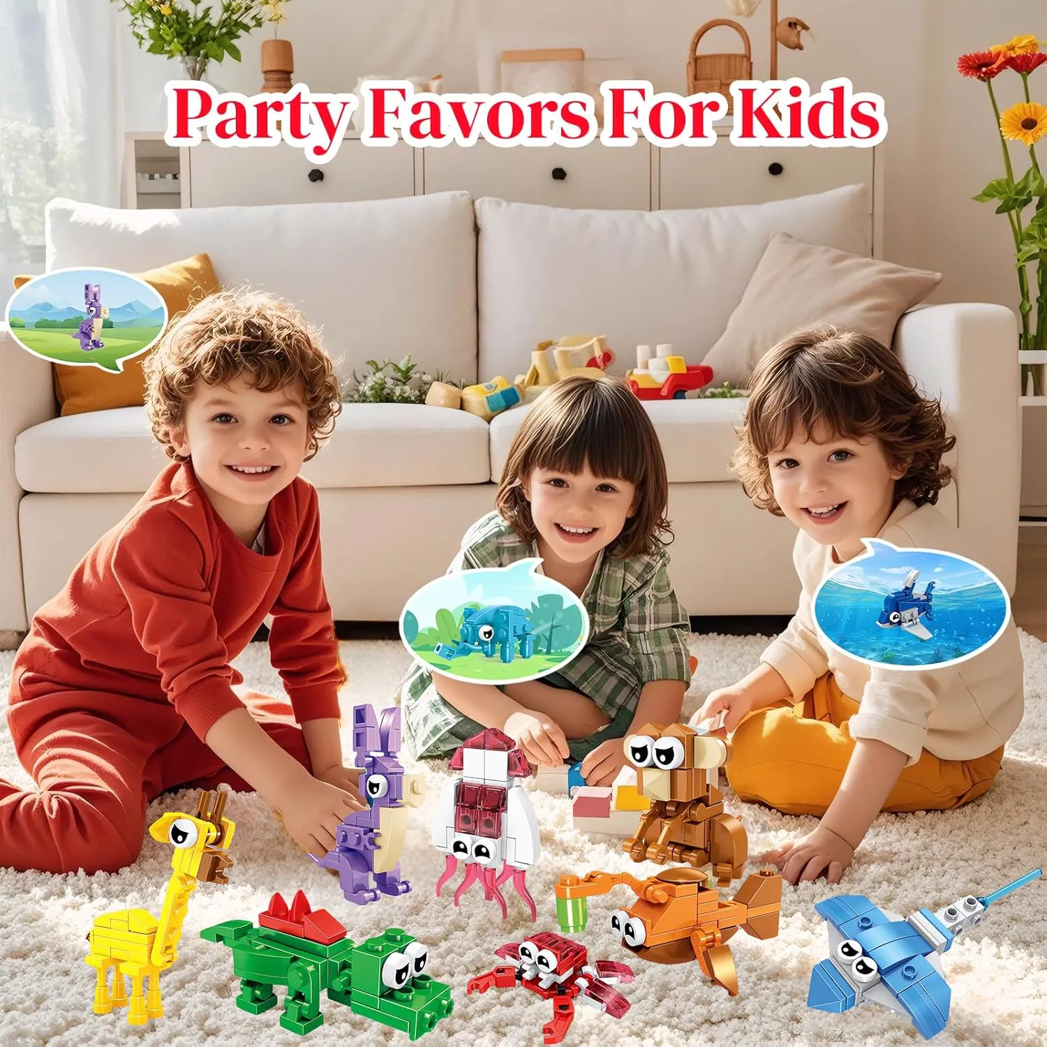 Pack Party Favors for Kids, 72 Animal Mini Block Sets, Classroom Goodie Bags, Carnival Prizes, Easter, Birthday Favors for Boys heartbeat hectare Girls Ages 6-12 24 