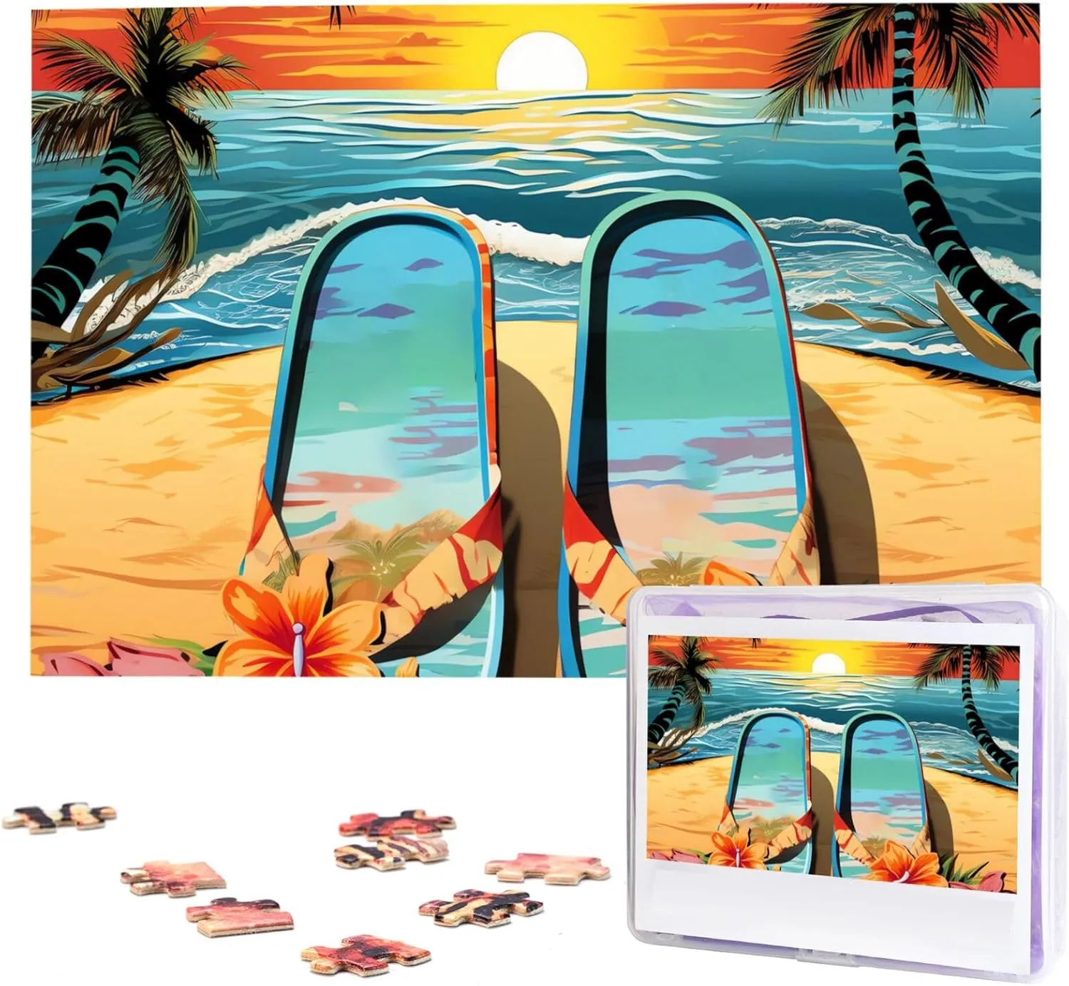 Personalized Picture Puzzle Custom Jigsaw Puzzles for safety narrowly feudal foul pronoun priestess Adult Wedding Flip Flops and Tropical Beach Scene Jigsaw Puzzle 1000 Piece Wooden Jigsaw Puzzles 