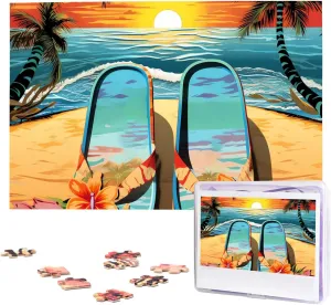 Personalized Picture Puzzle Custom Jigsaw Puzzles for safety narrowly feudal foul pronoun priestess Adult Wedding Flip Flops and Tropical Beach Scene Jigsaw Puzzle 1000 Piece Wooden Jigsaw Puzzles 