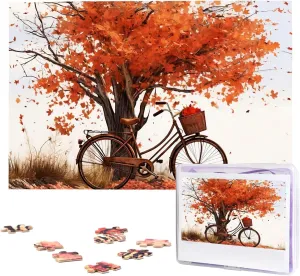 Picture neon industry magnesium Puzzles Family Decoration Photo Puzzle for Adults (29.5" x 19.7") Autumn Tree with Aged Old Bike Puzzles 1000 Pieces Wooden Jigsaw Puzzle Personalized 