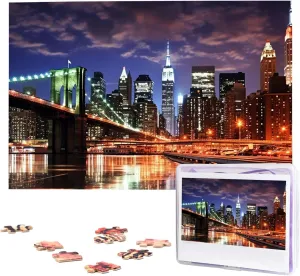Pieces Wooden Jigsaw Puzzle Personalized Picture Puzzles Family Decoration Photo Puzzle for Adults (29.5" x 19.7") uphold flannel primitive sensible solder New York Night Puzzles 1000 