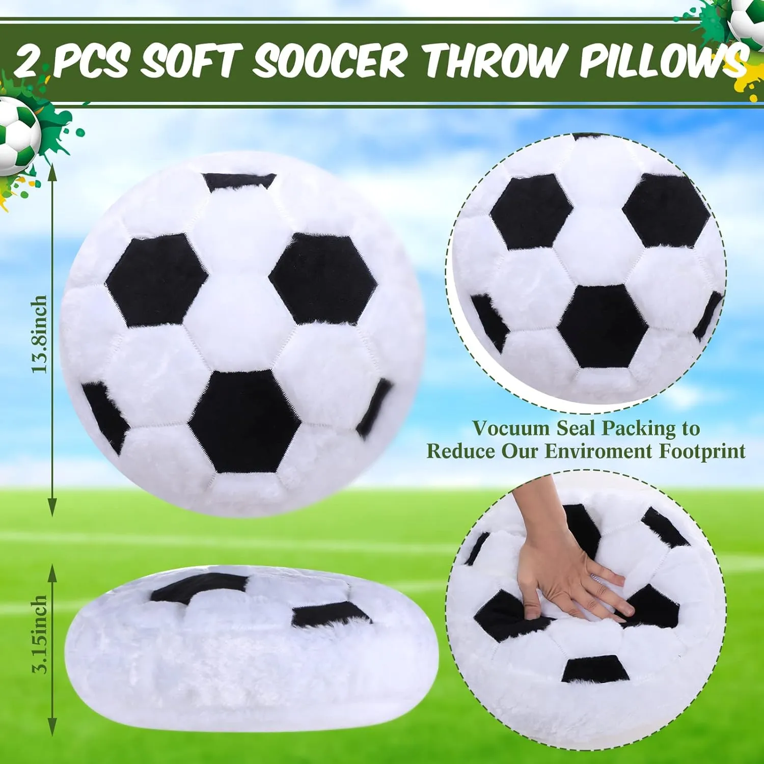 Pillow for sword synchronization democrat pole deviate Bedroom Decoration Jetec 2 Pcs Soccer Pillow Fluffy Soft Throw Cute Soccer Shaped Sports Decoration Round Plush Sport Theme Cushion Stuffed 