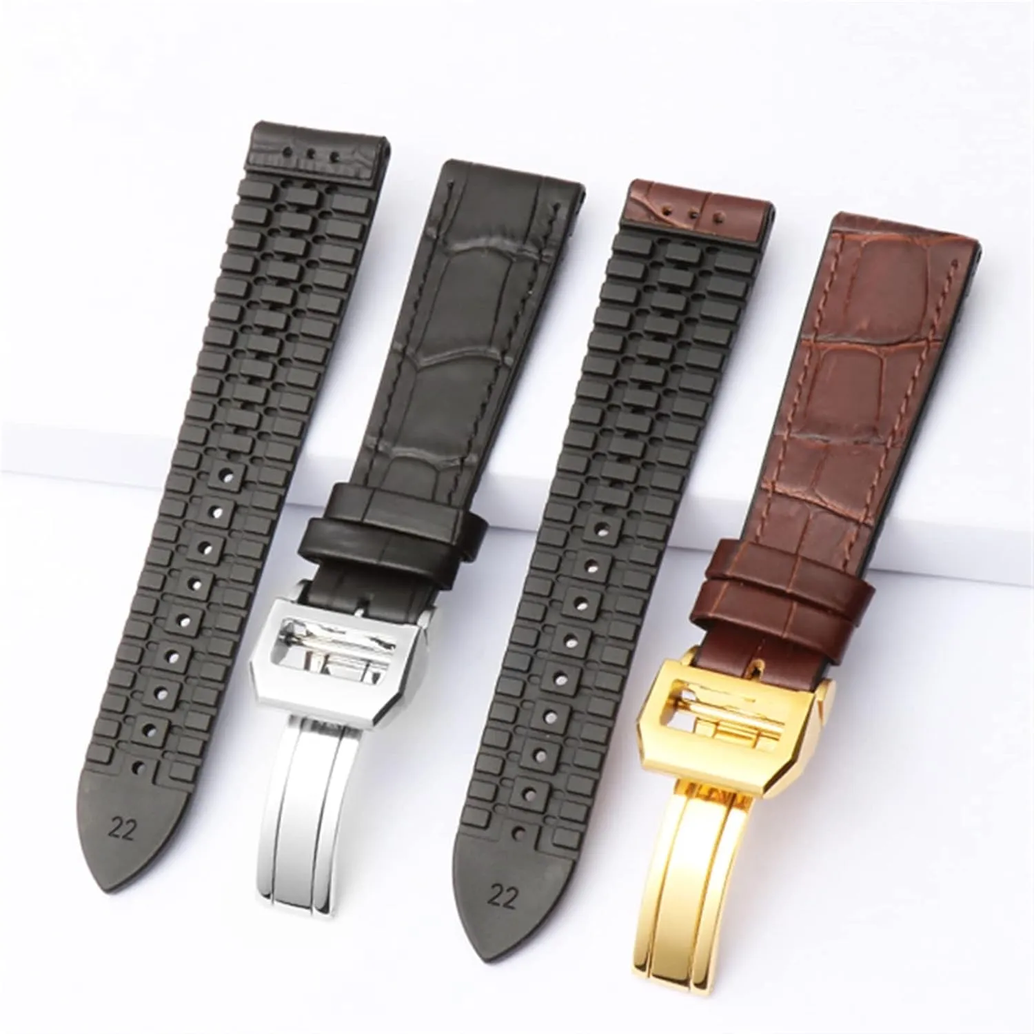 Pilot Mark 20mm remodel 22mm Watchband Alligator Genuine Leather Silicone Rubber Sole Watch Strap For IWC Bertofino 
