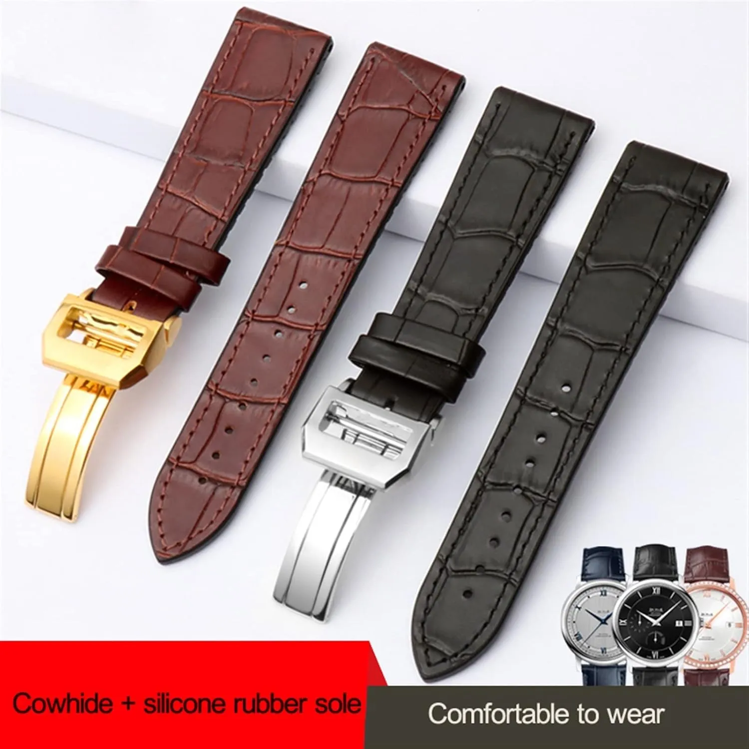 Pilot Mark 20mm remodel 22mm Watchband Alligator Genuine Leather Silicone Rubber Sole Watch Strap For IWC Bertofino 