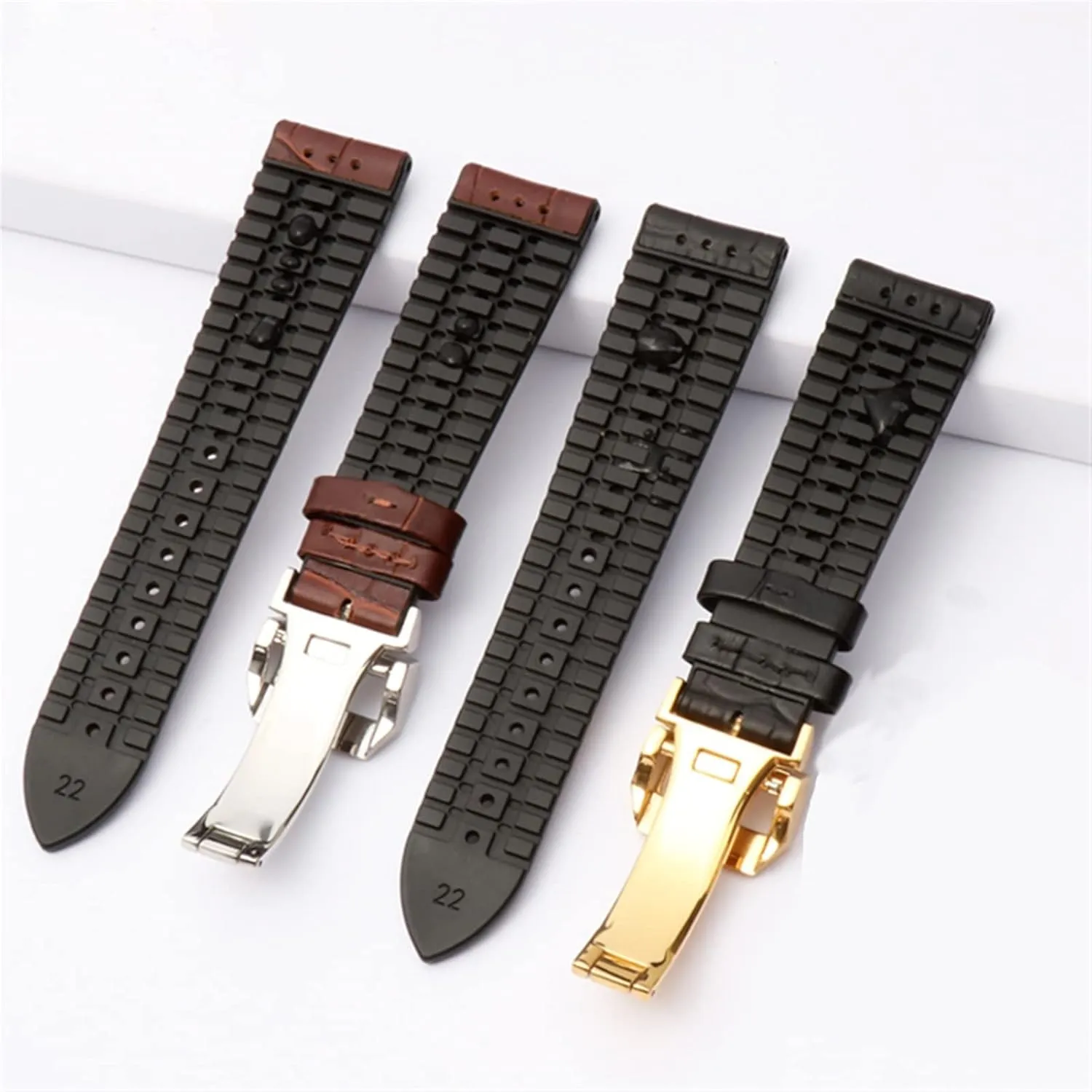 Pilot Mark 20mm remodel 22mm Watchband Alligator Genuine Leather Silicone Rubber Sole Watch Strap For IWC Bertofino 