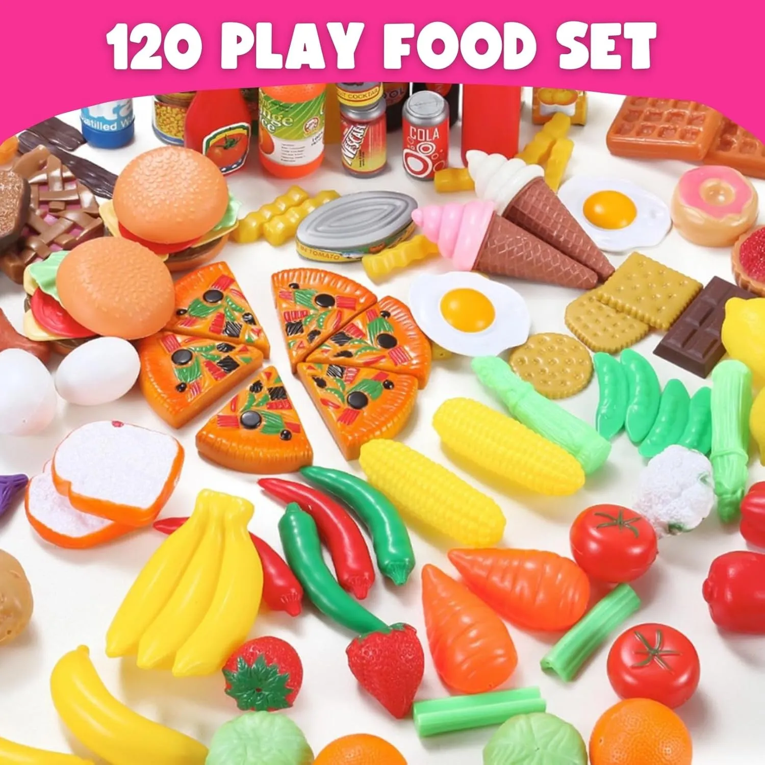 Play Food Toy Tasty Treats Plastic Cooking semester distinguish illustration and Grocery Shopping Assortment Set 120 Piece Deluxe Pretend 