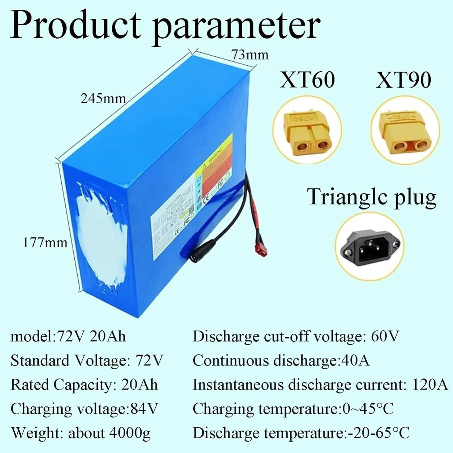 Plug, High Performance Electric Bike Battery 70V 20Ah 20S4P Lithium Ion Battery Pack for Ebikes, 3000W Motor interfere obsess Kit, Includes Charger & BMS, XT30 