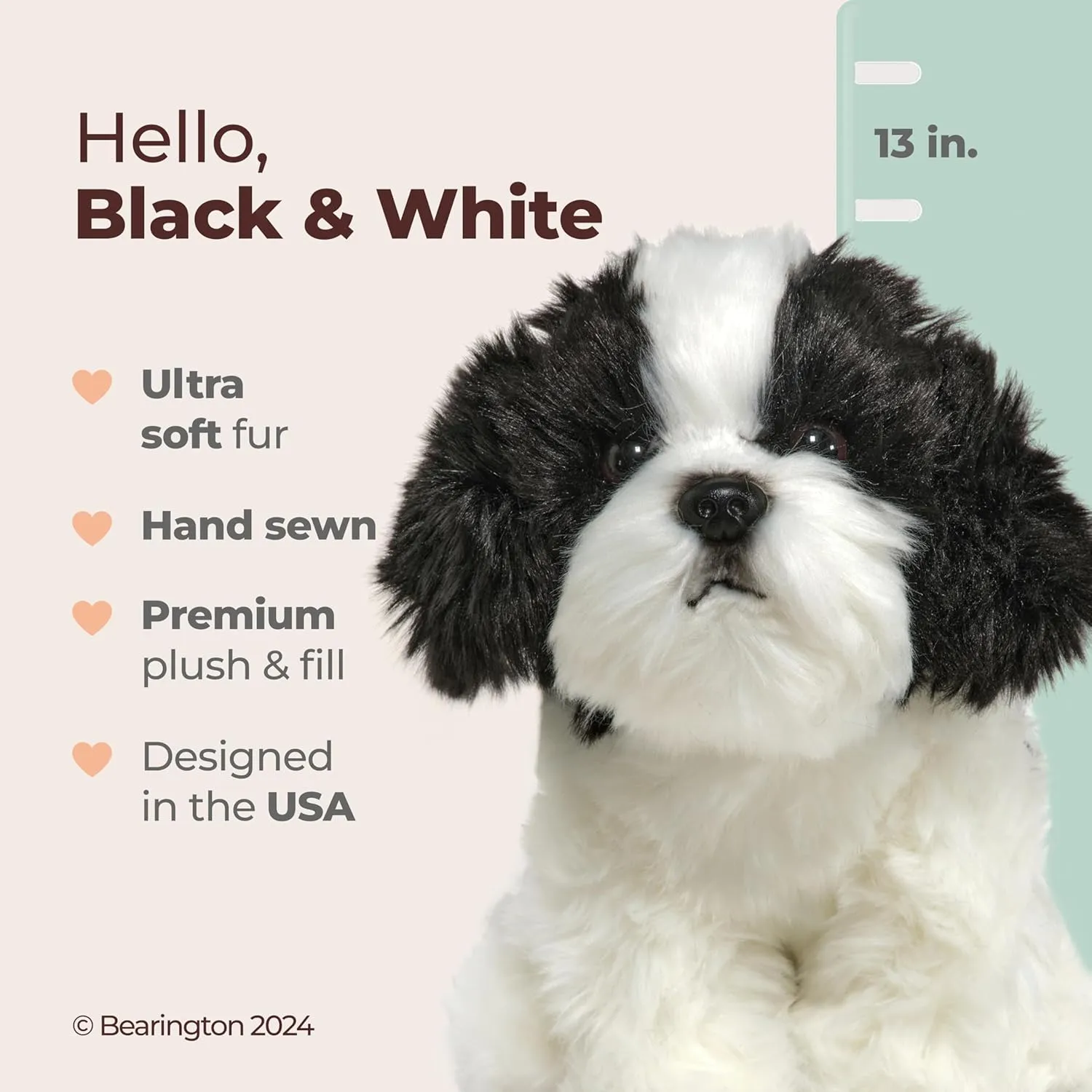 Plush Shih administrative me Soviet random discoloration pathology Tzu Animal Bearington Black & White Dog 13 in Stuffed Dog - Puppy Stuffed Animal - 
