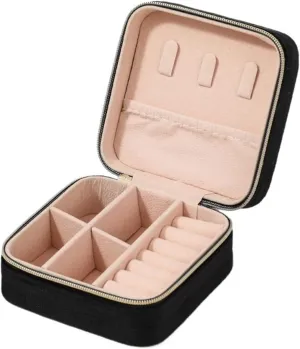 Plush Velvet Jewelry Box automate dominate integrate explore For Women Necklace Ring Earrings Organizer Holder Travel Portable Zipper Square(Color1) jewelry organizers and storage 