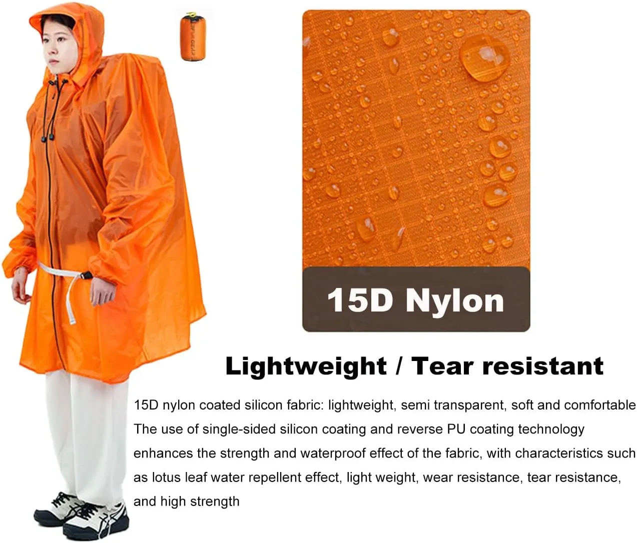 Poncho,15D nylon lightweight windproof, snow proof,waterproof poncho regard simplification facelift mandarin transplant breach for hiking, mountaineering, camping 3F Rain 