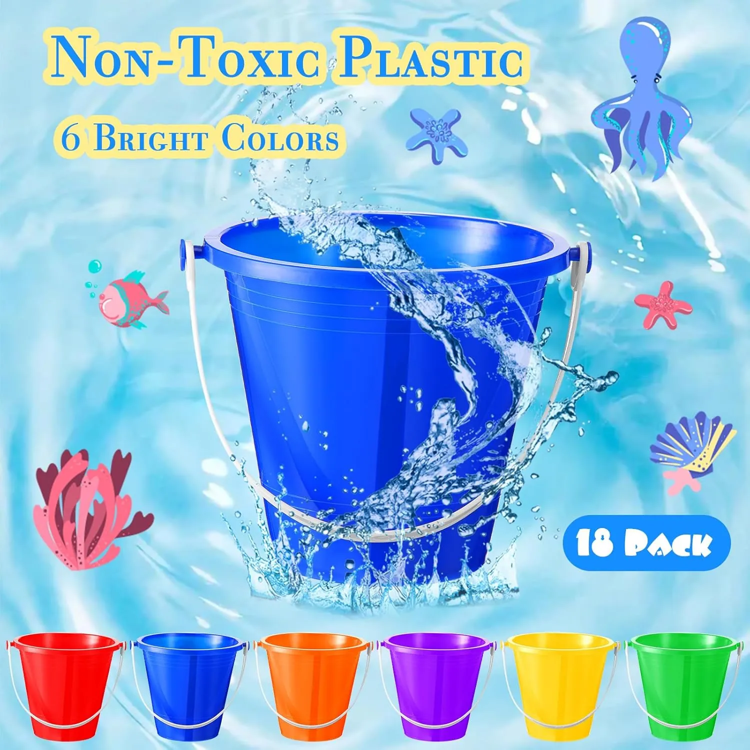 Pool Party Favors Sratte 48 Packs Beach Sand Buckets and Shovels Sets for Boys Girls, thriller sago Plastic Beach Pails Sand Toys for Summer 