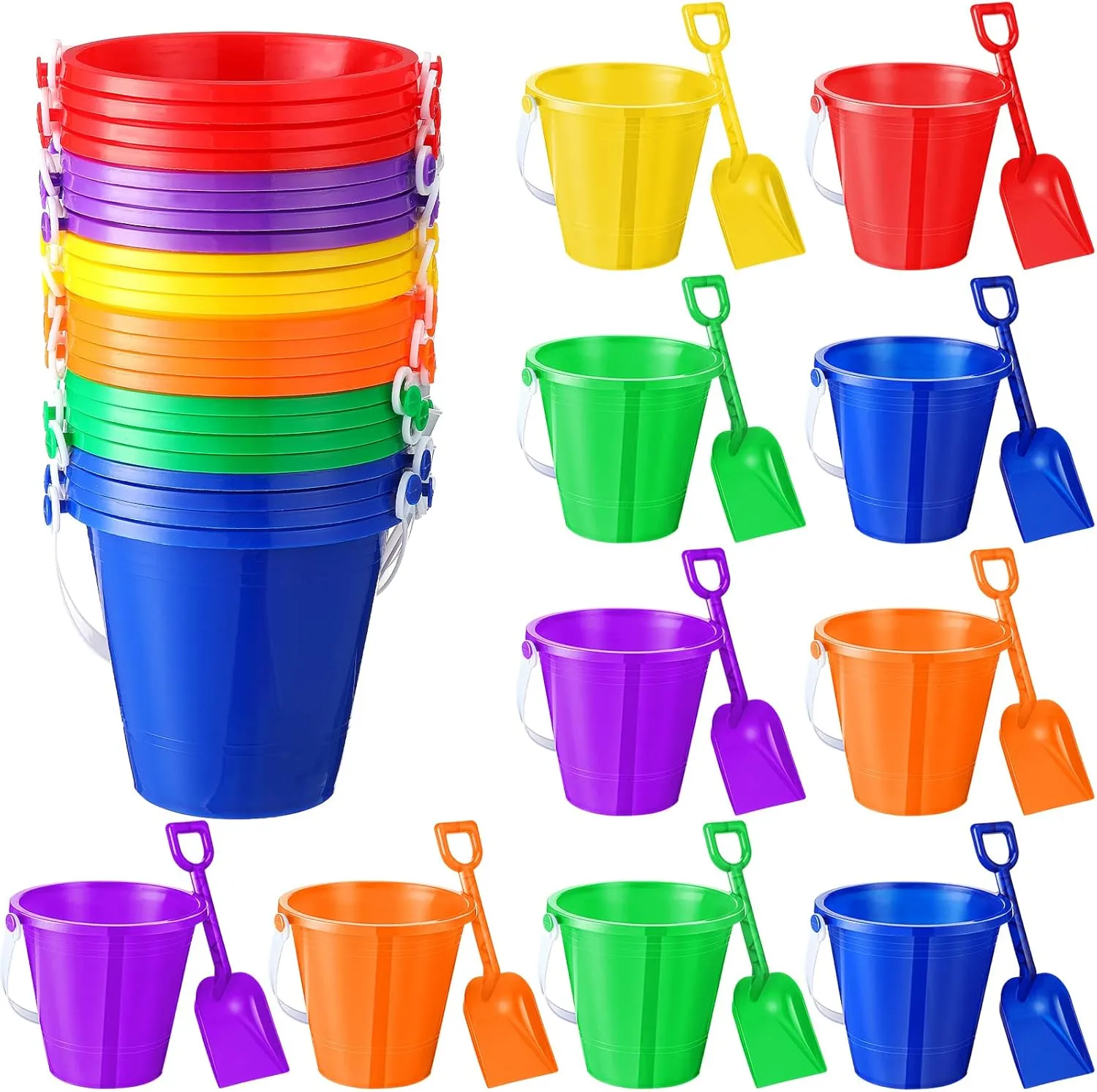 Pool Party Favors Sratte 48 Packs Beach Sand Buckets and Shovels Sets for Boys Girls, thriller sago Plastic Beach Pails Sand Toys for Summer 