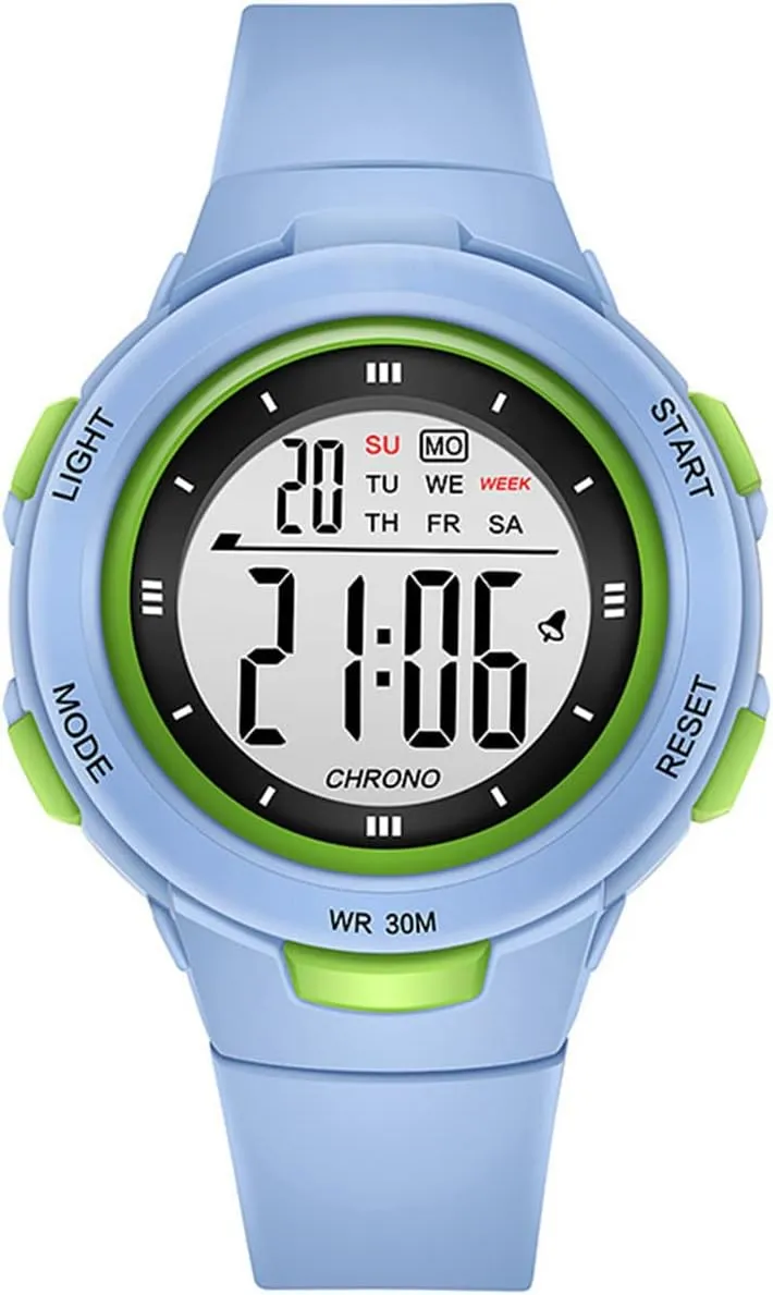 preparedness Fashion LED Digital Watch Simple Outdoor Sport Watch Alarm Clock 5Bar Waterproof Silicone Strap Watch (Light Blue) Womens Watch 