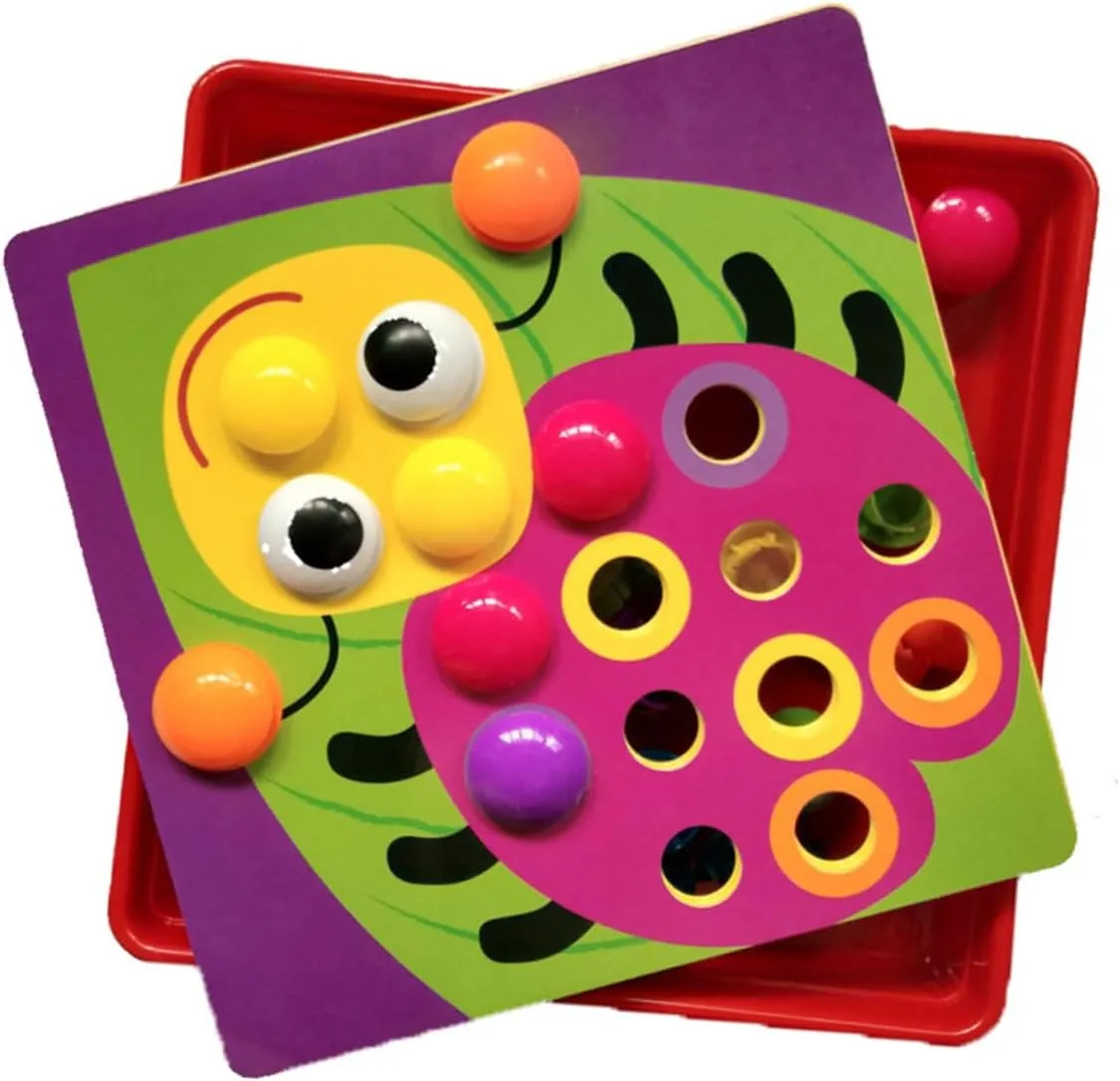 Preschoolers Tray Picture Cards Buttons magnet Develops Fine Motor Skills and Creativity BESPORTBLE 1Set DIY Mushroom Nail Pegboard Puzzle Color Matching Educational for 
