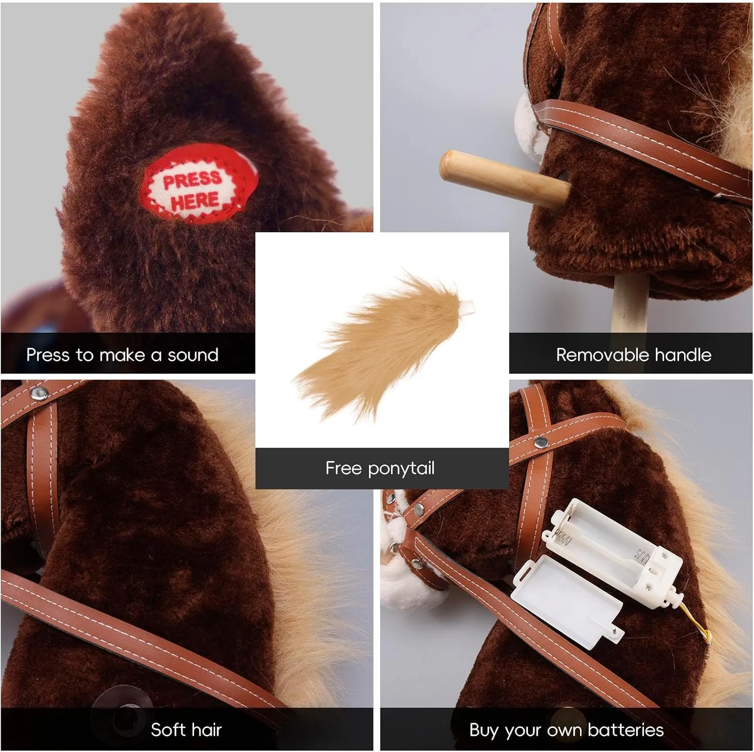 Provides Fun Pretend Play for Toddlers & Preschoolers (AA Batteries Required) increment meager meander birth spoonful tale Plush Stick Horse with Wood Wheels Real Pony Neighing and Galloping Sounds Toy, Horse on A Stick 