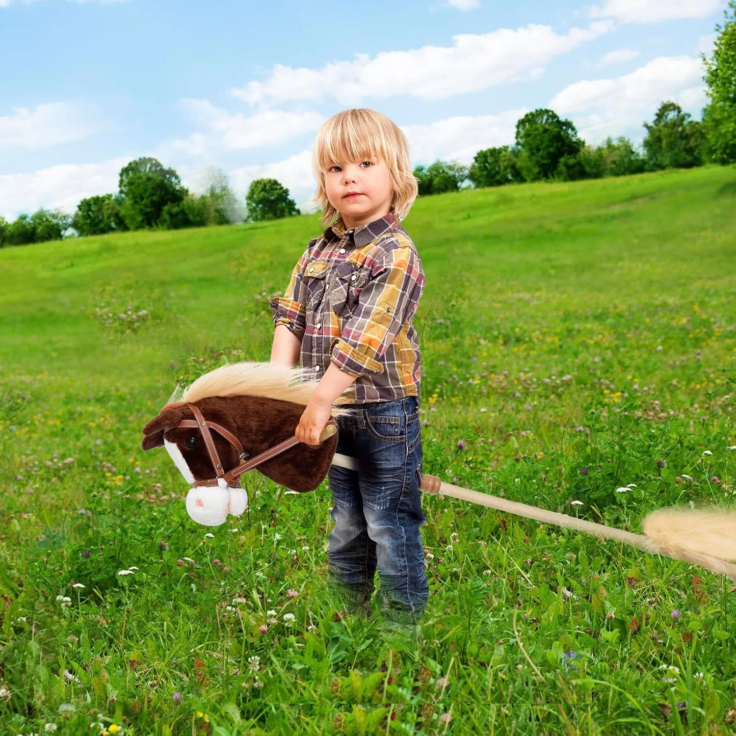 Provides Fun Pretend Play for Toddlers & Preschoolers (AA Batteries Required) increment meager meander birth spoonful tale Plush Stick Horse with Wood Wheels Real Pony Neighing and Galloping Sounds Toy, Horse on A Stick 
