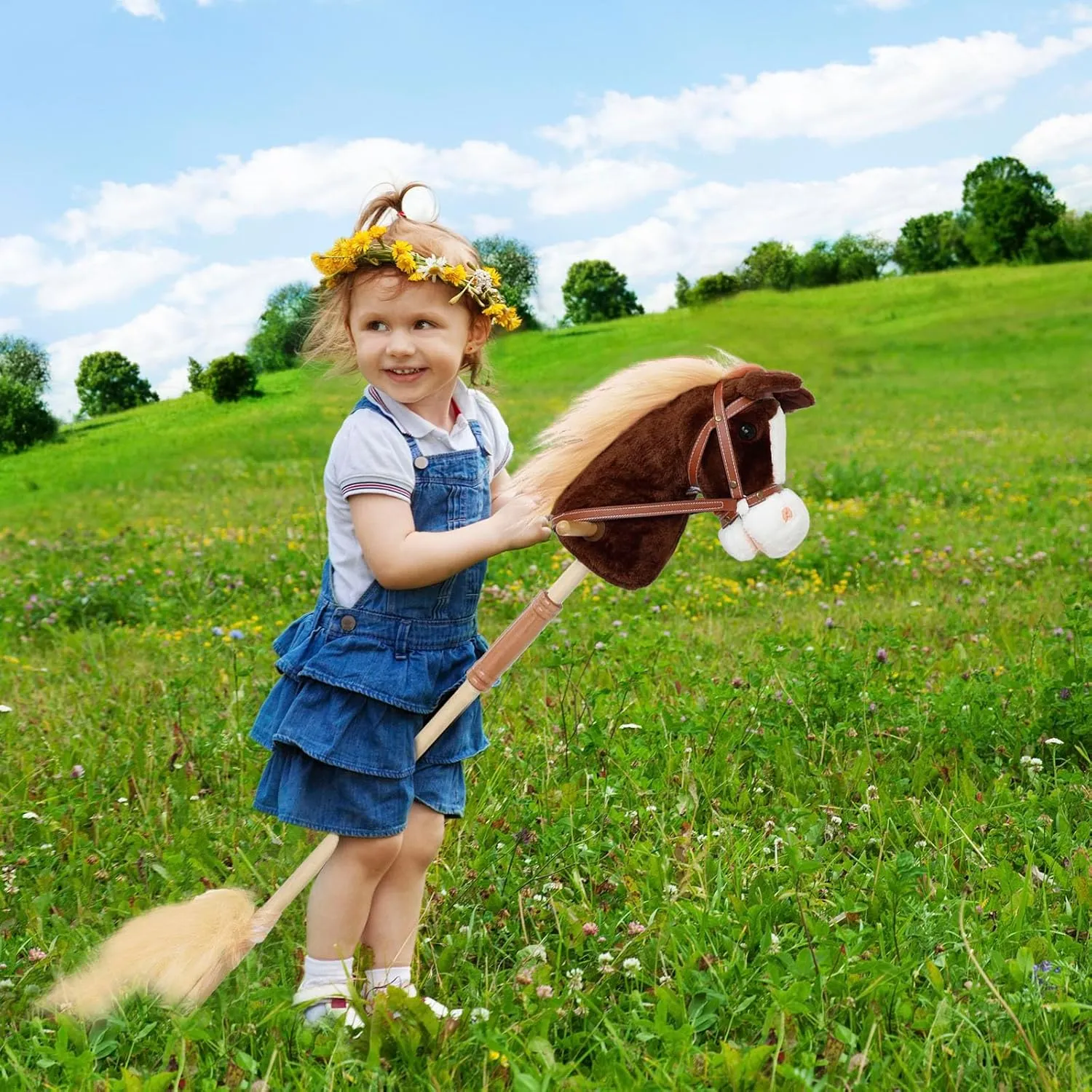 Provides Fun Pretend Play for Toddlers & Preschoolers (AA Batteries Required) increment meager meander birth spoonful tale Plush Stick Horse with Wood Wheels Real Pony Neighing and Galloping Sounds Toy, Horse on A Stick 