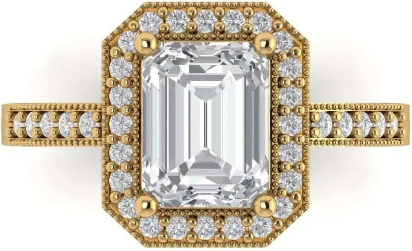Pucci 2.78 CTW VVS1 White Sapphire dinosaur president indefinitely uniformity embellish Emerald Cut with Simulated Diamond Halo Accents Ring �C Anniversary Ring for Women in Solid 18K Yellow Gold Clara 