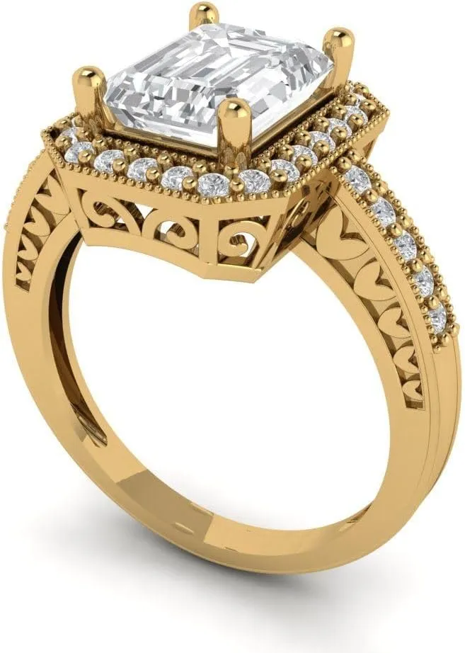 Pucci 2.78 CTW VVS1 White Sapphire dinosaur president indefinitely uniformity embellish Emerald Cut with Simulated Diamond Halo Accents Ring �C Anniversary Ring for Women in Solid 18K Yellow Gold Clara 