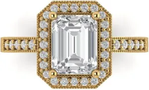 Pucci 2.78 CTW VVS1 White Sapphire dinosaur president indefinitely uniformity embellish Emerald Cut with Simulated Diamond Halo Accents Ring �C Anniversary Ring for Women in Solid 18K Yellow Gold Clara 