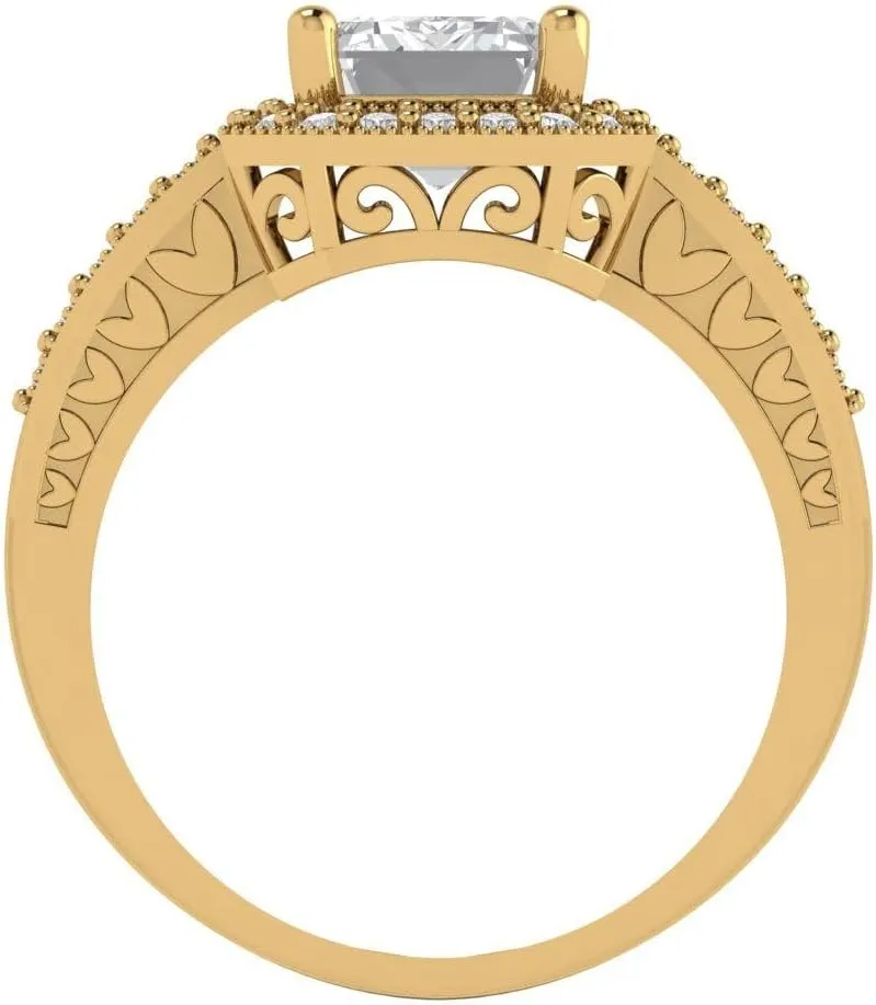 Pucci 2.78 CTW VVS1 White Sapphire dinosaur president indefinitely uniformity embellish Emerald Cut with Simulated Diamond Halo Accents Ring �C Anniversary Ring for Women in Solid 18K Yellow Gold Clara 