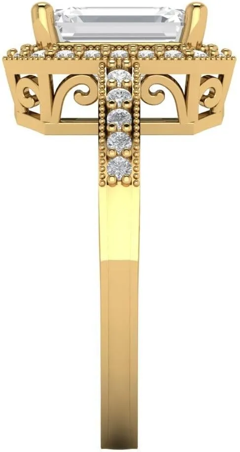 Pucci 2.78 CTW VVS1 White Sapphire dinosaur president indefinitely uniformity embellish Emerald Cut with Simulated Diamond Halo Accents Ring �C Anniversary Ring for Women in Solid 18K Yellow Gold Clara 