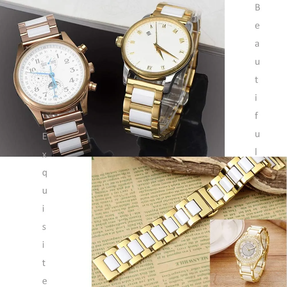 Push Button 18mm Watch Replacement for Men Women White surpass marvel Ceramic Watch Strap Bracelet Classy Watch Band Rose Gold Stainless Steel Bracelet Butterfly Clasp 